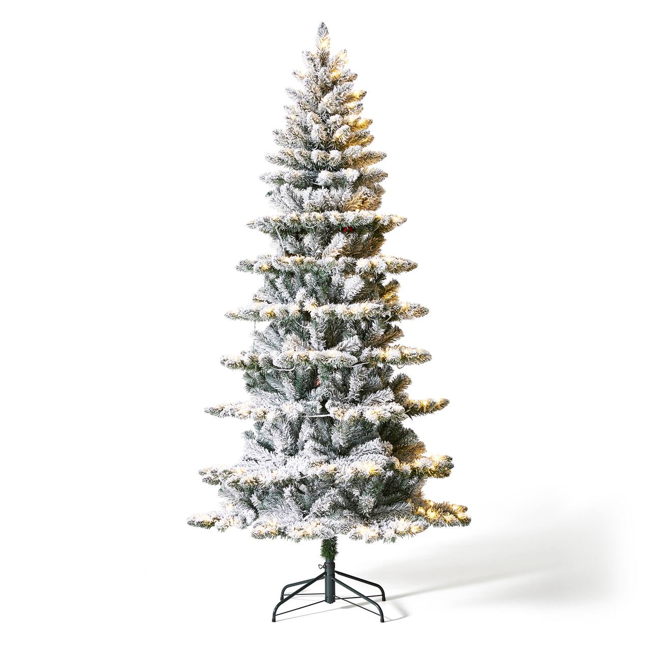 7.5ft. Pre-Lit Flocked Slim Spruce Artificial Christmas Tree, Warm White LED Lights